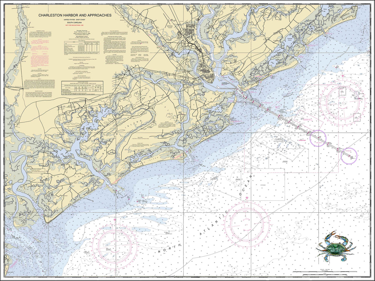 Charleston Harbor Nautical Chart with Crab