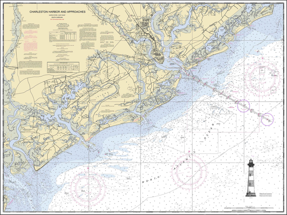 Charleston Harbor Nautical Chart with Lighthouse