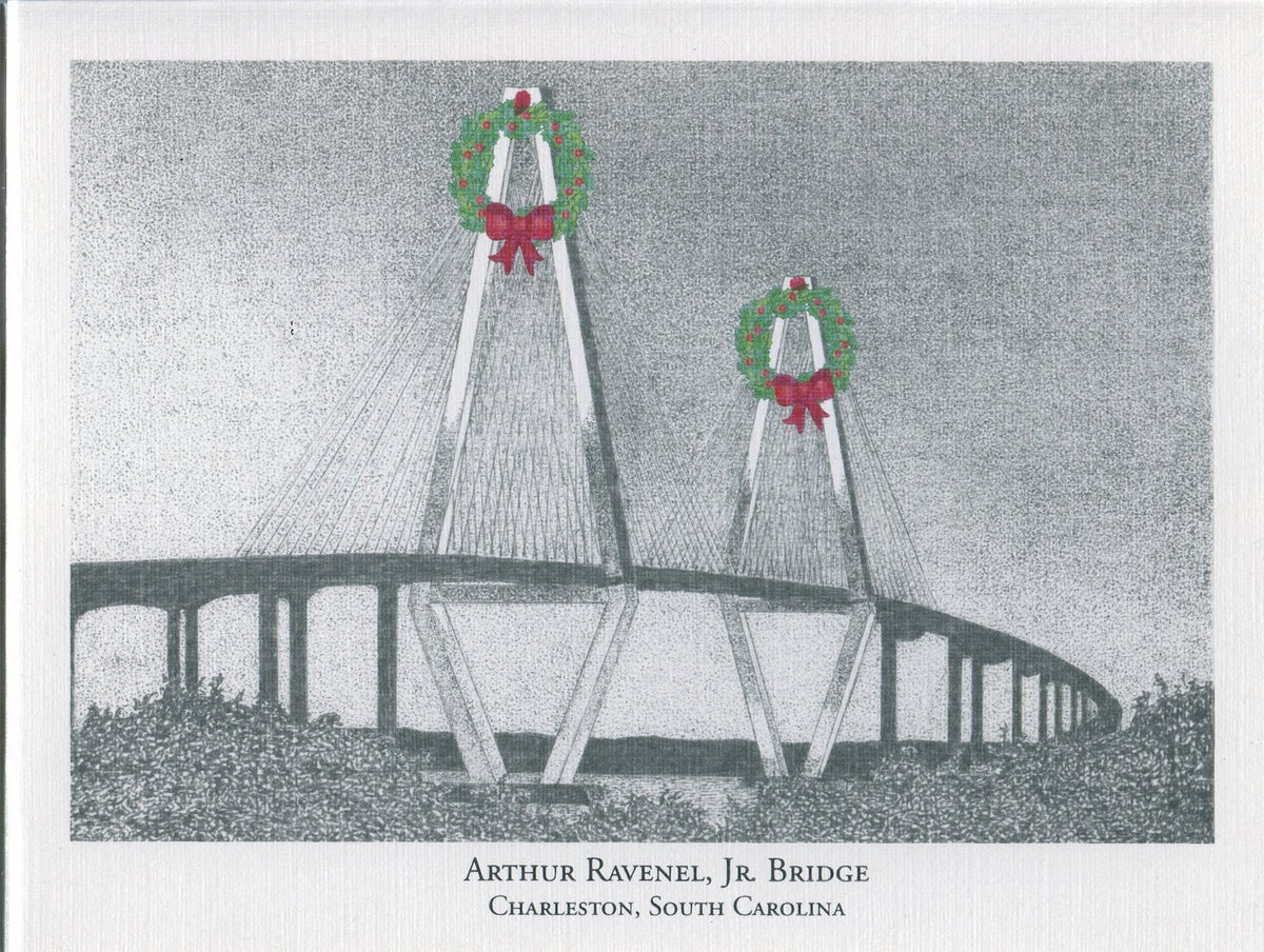 Ravenel Bridge with Wreath Christmas Card