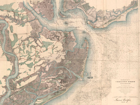 1858 General Crawford&#39;s Map w/ Morris Island Lighthouse image